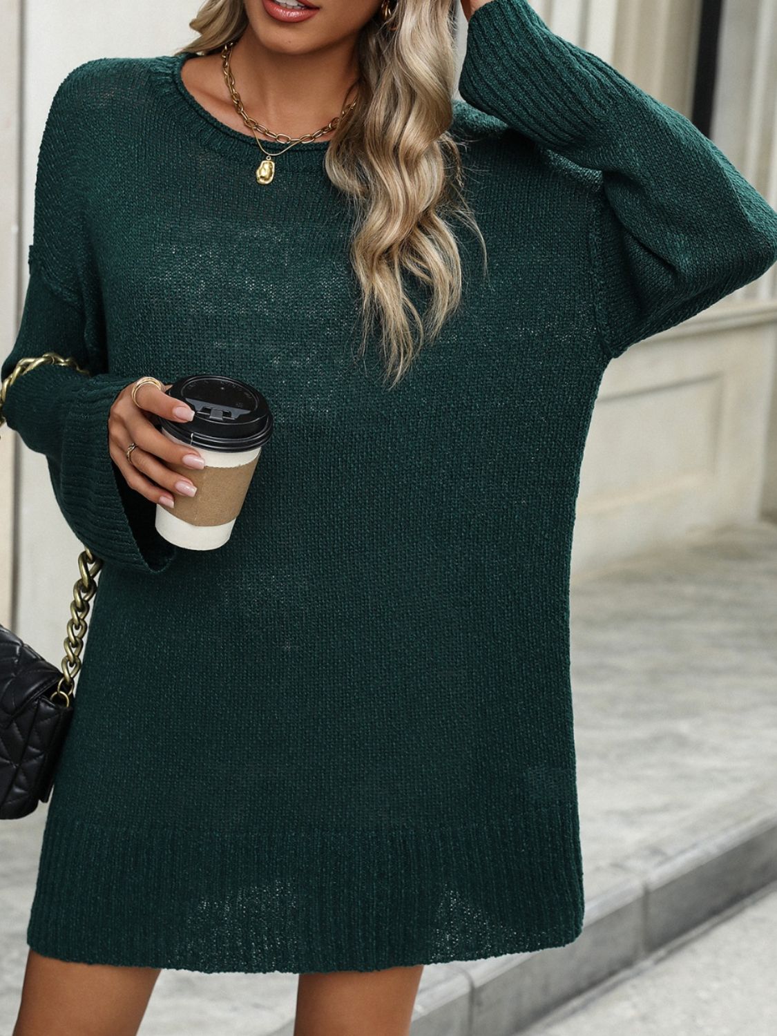 Round Neck Dropped Shoulder Sweater - In Style Chics Boutique LLC