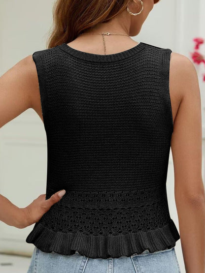 Openwork Round Neck Sweater Vest - In Style Chics Boutique LLC