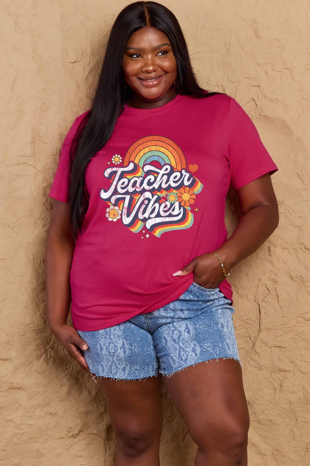 Simply Love Full Size TEACHER VIBES Graphic Cotton T-Shirt - In Style Chics Boutique LLC