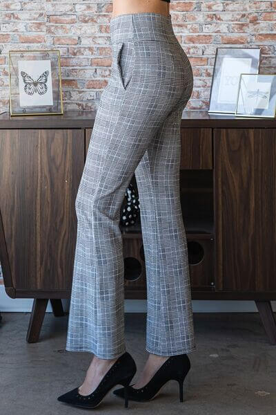 Plaid Flare Pants with Wide Waist Band - In Style Chics Boutique 