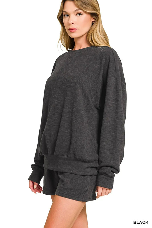 Slub Long Sleeve Top and Shorts Set at In Style Chics Boutique 