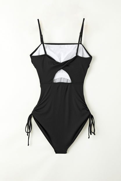 Drawstring Spaghetti Strap One-Piece Swimwear - In Style Chics Boutique LLC