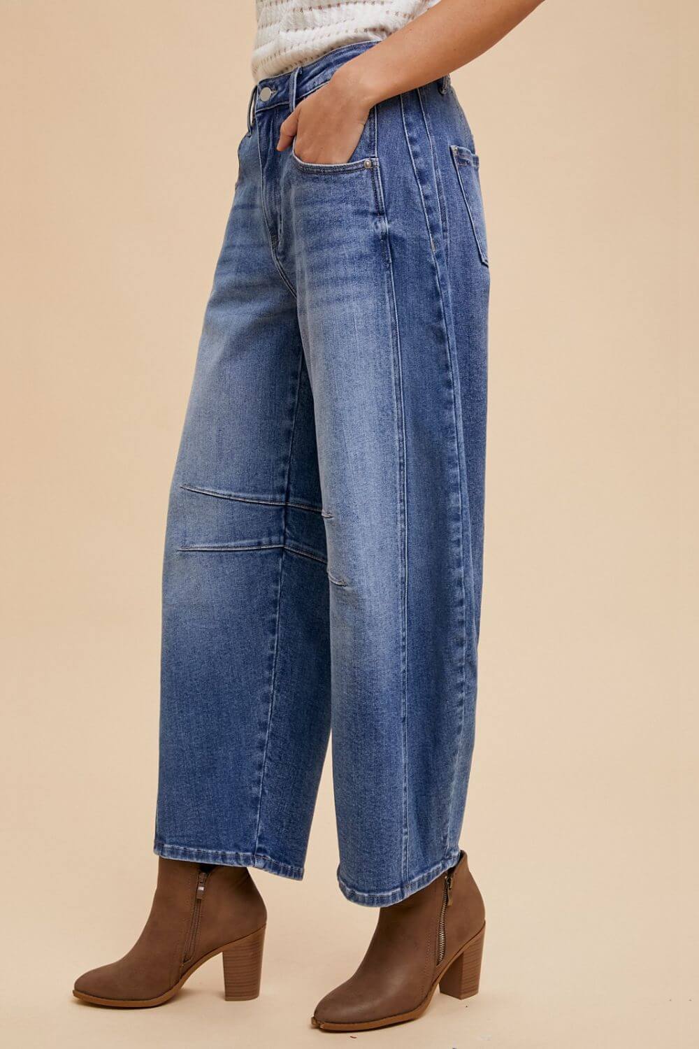 Annie Wear Mid Rise Barrel Leg Jeans with Pockets - In Style Chics Boutique LLC