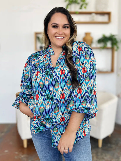 Printed Balloon Sleeve Blouse 💙 Shop Deals at In Style Chics Boutique 
