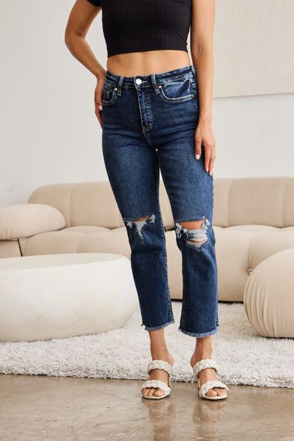 RFM Crop Dylan Full Size Tummy Control Distressed High Waist Raw Hem Jeans - In Style Chics Boutique LLC