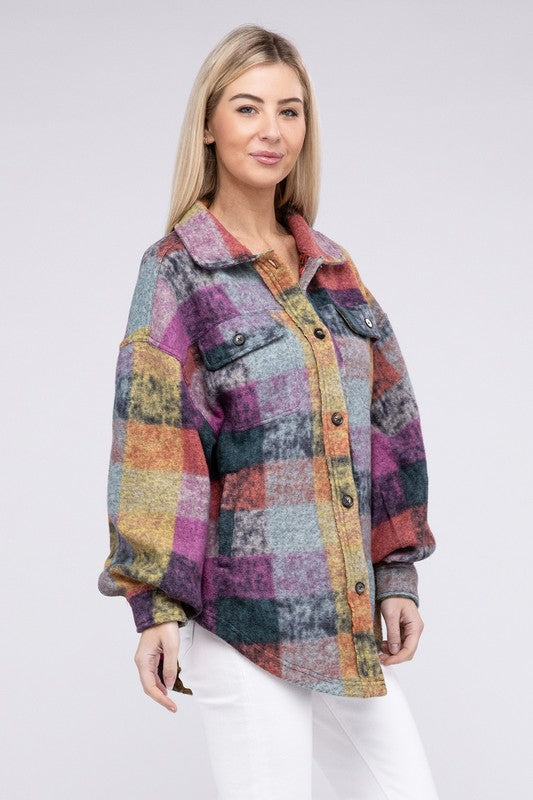 Loose Fit Buttoned Down Check Shirt Jacket - In Style Chics Boutique LLC