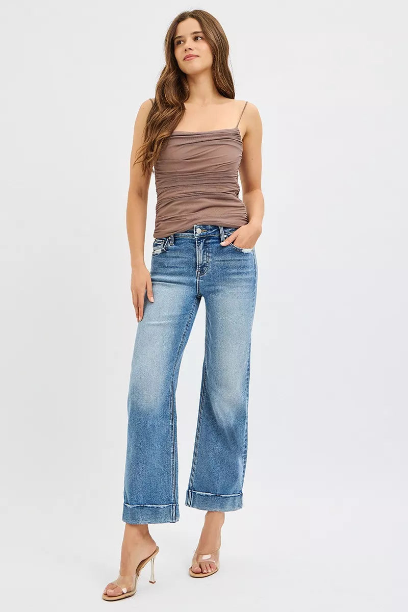 RISEN Mid Rise Crop Straight Jeans with Taylor Cuffed at In Style Chics Boutique 