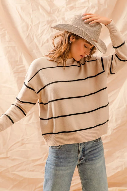 Stripe Crew Neck Basic Essential Sweater at In Style Chics Boutique 