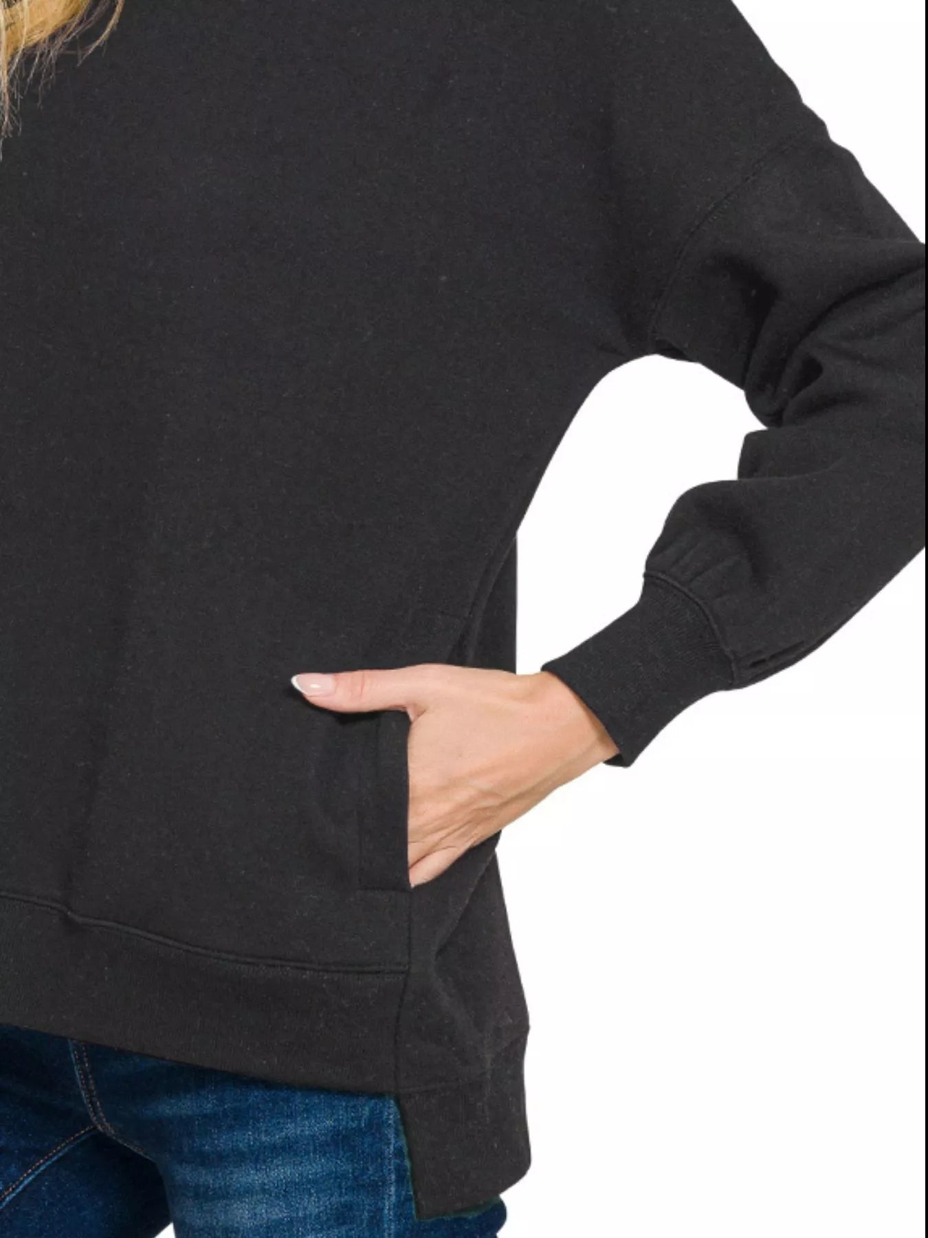 Shop Fleece Hi-low 🖤  Boyfriend Sweatshirt with Pockets at In Style Chics Boutique 