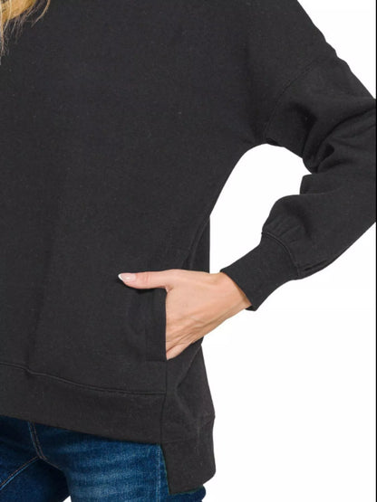Shop Fleece Hi-low 🖤  Boyfriend Sweatshirt with Pockets at In Style Chics Boutique 