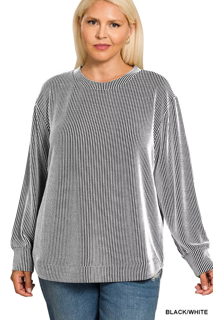 Raised Rib Round Neck Long Sleeve Top at In Style Chics Boutique 