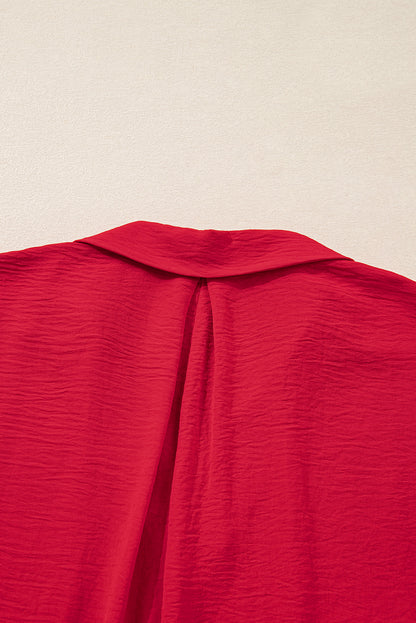 Fiery Red Plus Size Shirred Cuff Dolman Oversized Tunic Blouse