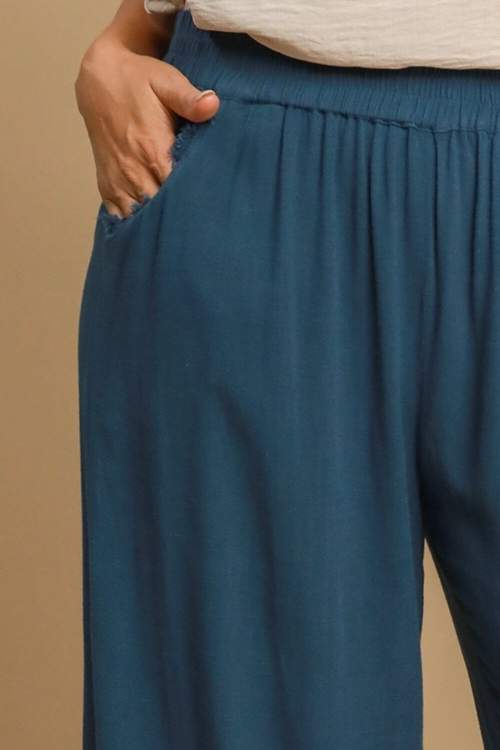Linen Blend Elastic Waistband Wide Leg Pants - In Style Chics Boutique Online Women's Juniors Plus Size Apparel 
