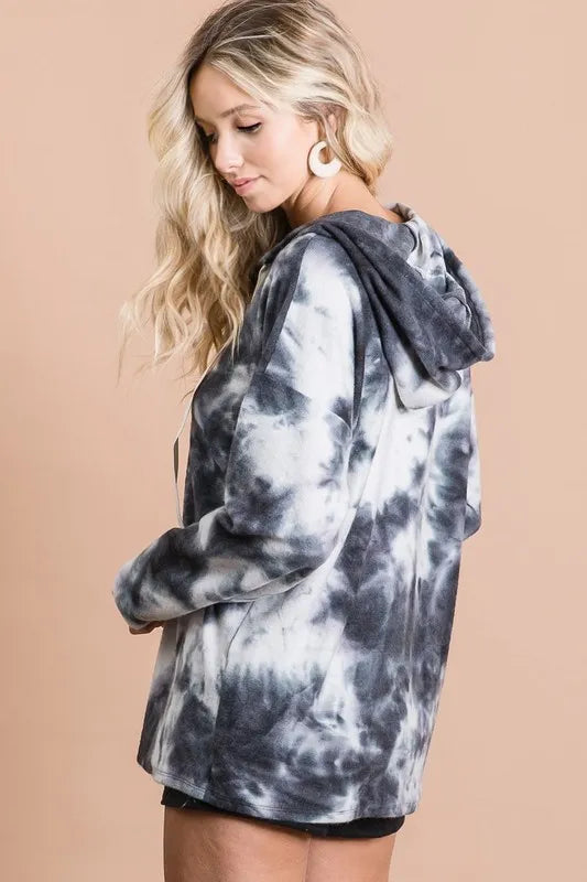 Tie Dye Brushed Terry Hoodie with Zip Up Closure