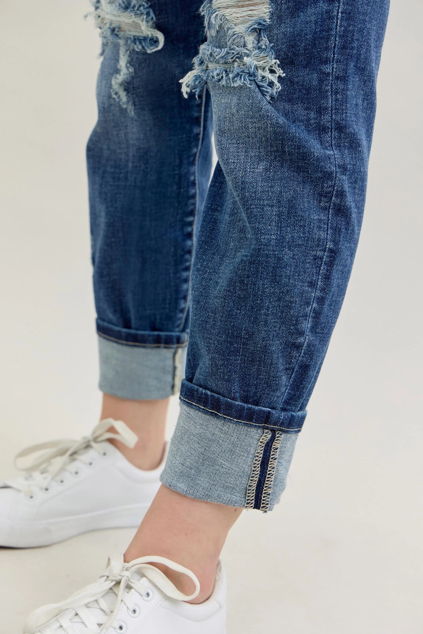 Judy Blue Mid Rise Cuffed Destroy Boyfriend Jeans - In Style Chics Boutique Women's Clothes Online Plus Size 