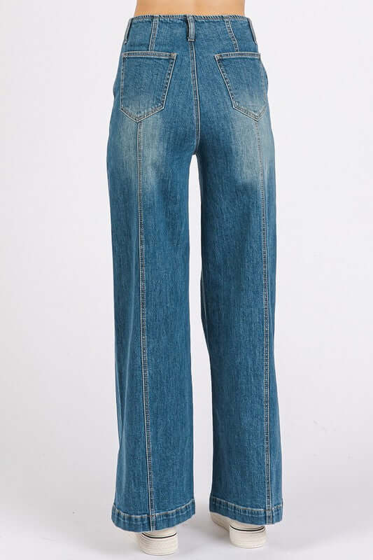 Mittoshop Medium Wash Seam Detail Wide Leg Denim Jeans