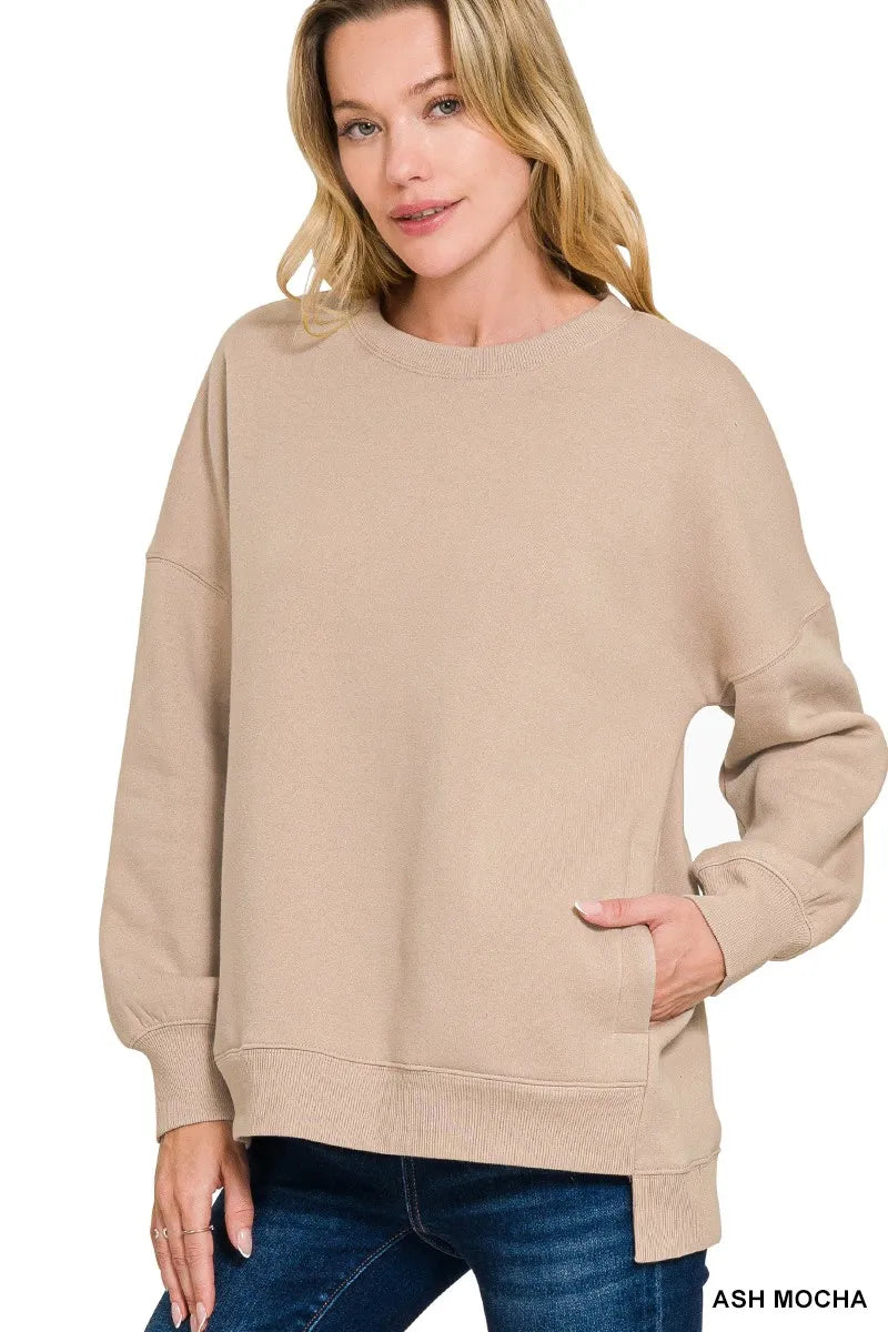 Fleece Hi-low Boyfriend Sweatshirt with Pockets at In Style Chics Boutique 