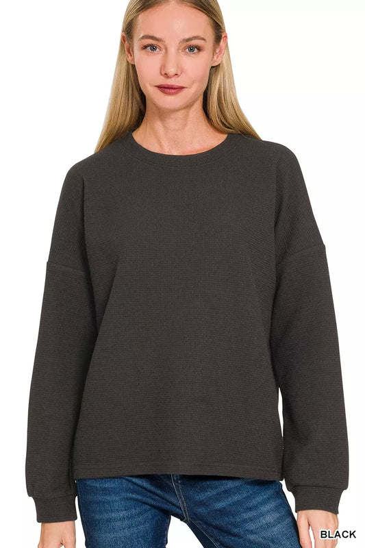 Shop Zenana Double Knit Round Neck Long Sleeve Top at In Style Chics Boutique 🖤
