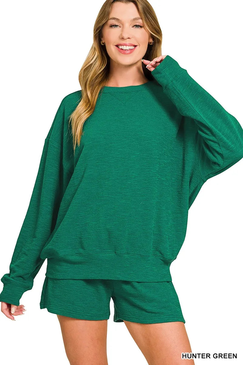 Slub Long Sleeve Top and Shorts Set at In Style Chics Boutique Fall Fashion Everyday Basics 