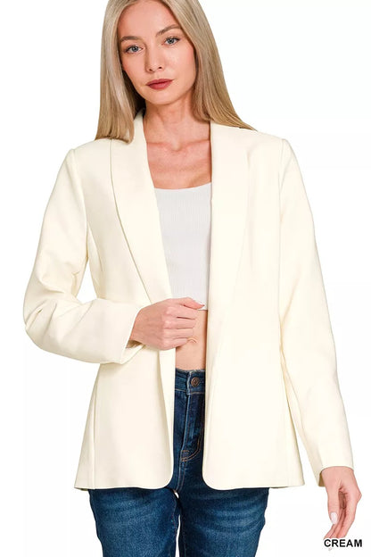 Long Sleeve Cream Blazer, Woven With Lining Shop In Style Chics Boutique 