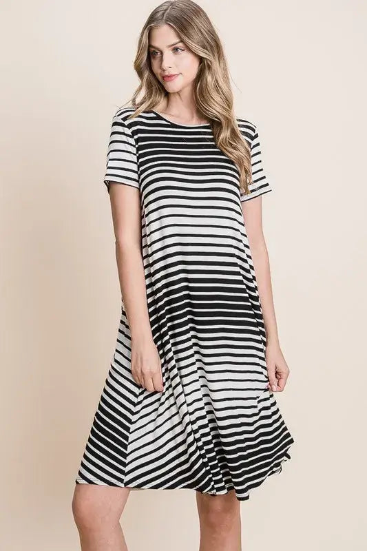 Casual Stripe Round Neck Tee Dress - LuLaRoe Alternative - In Style Chics Boutique Women's Juniors Cute Clothes Online 