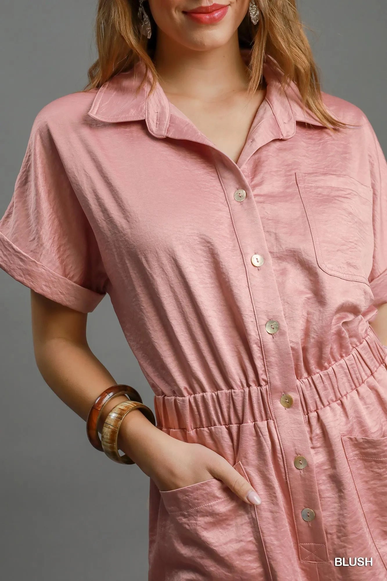 Button Down Charmeuse Romper at In Style Chics Boutique 