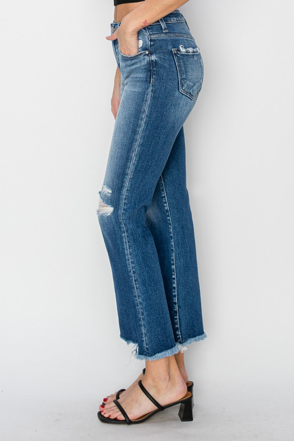 RISEN Full Size Frayed Step Hem Ankle Straight Jeans - In Style Chics Boutique LLC