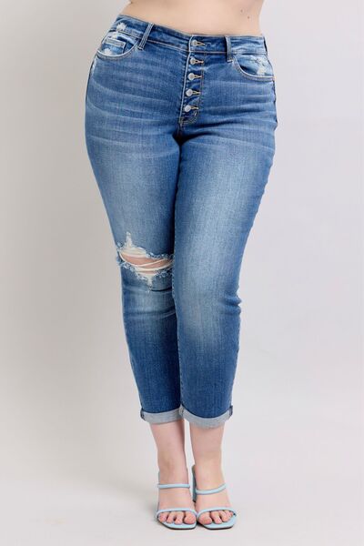 Women's Button Fly Distressed Jeans with Pockets - In Style Chics Boutique Women's Juniors Plus Size Online Clothing 