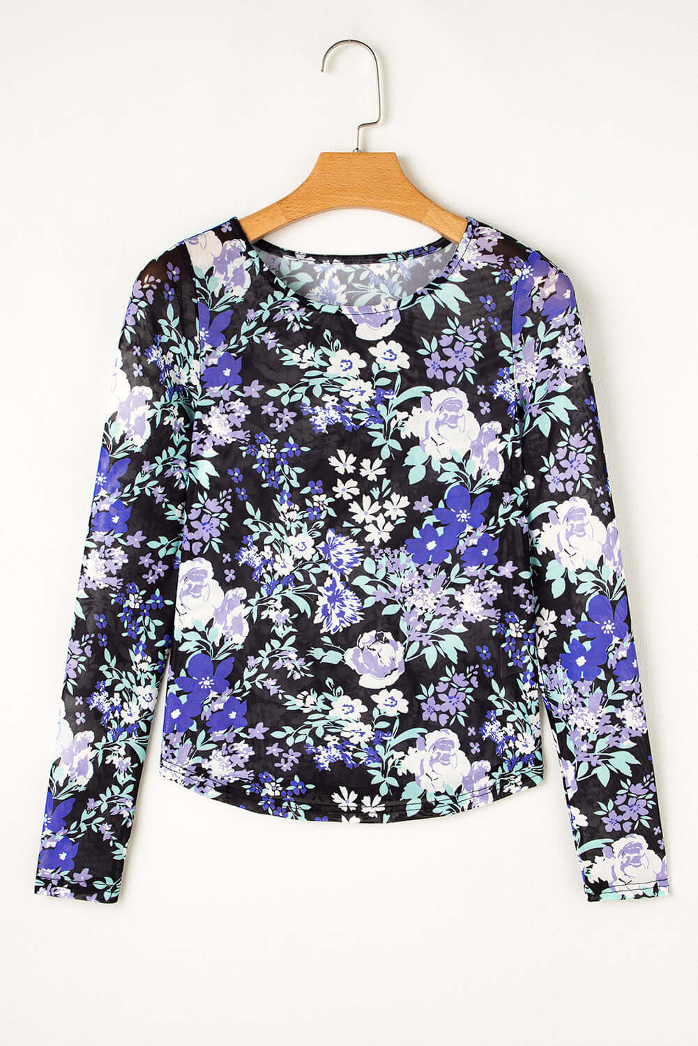 Boho Floral Print Mesh Long Sleeve Top - In Style Chics Boutique Online Clothing Women's Juniors Free Shipping Cute Clothes 