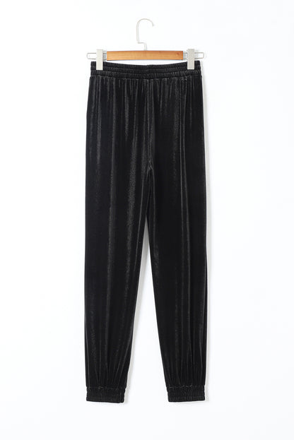 Black Vintage Pocket Velvet Jogger Pants