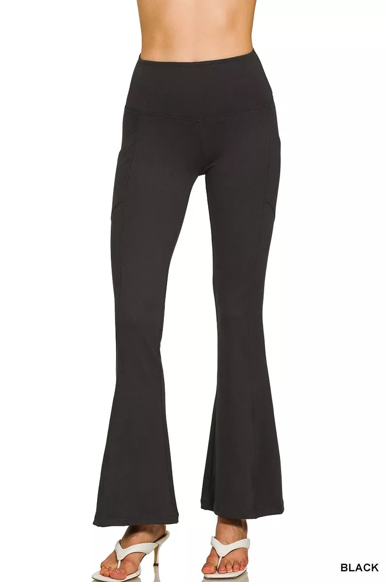 Zenana Brushed Dty Microfiber Flare Black Pants 🖤