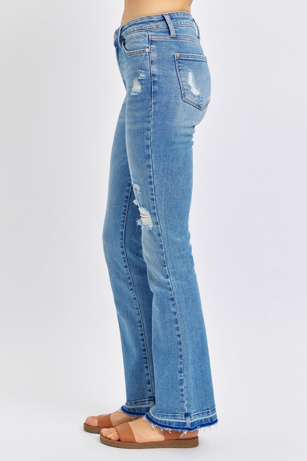 Judy Blue Full Size Mid Rise Destroyed Hem Distressed Women’s Jeans - In Style Chics Boutique LLC