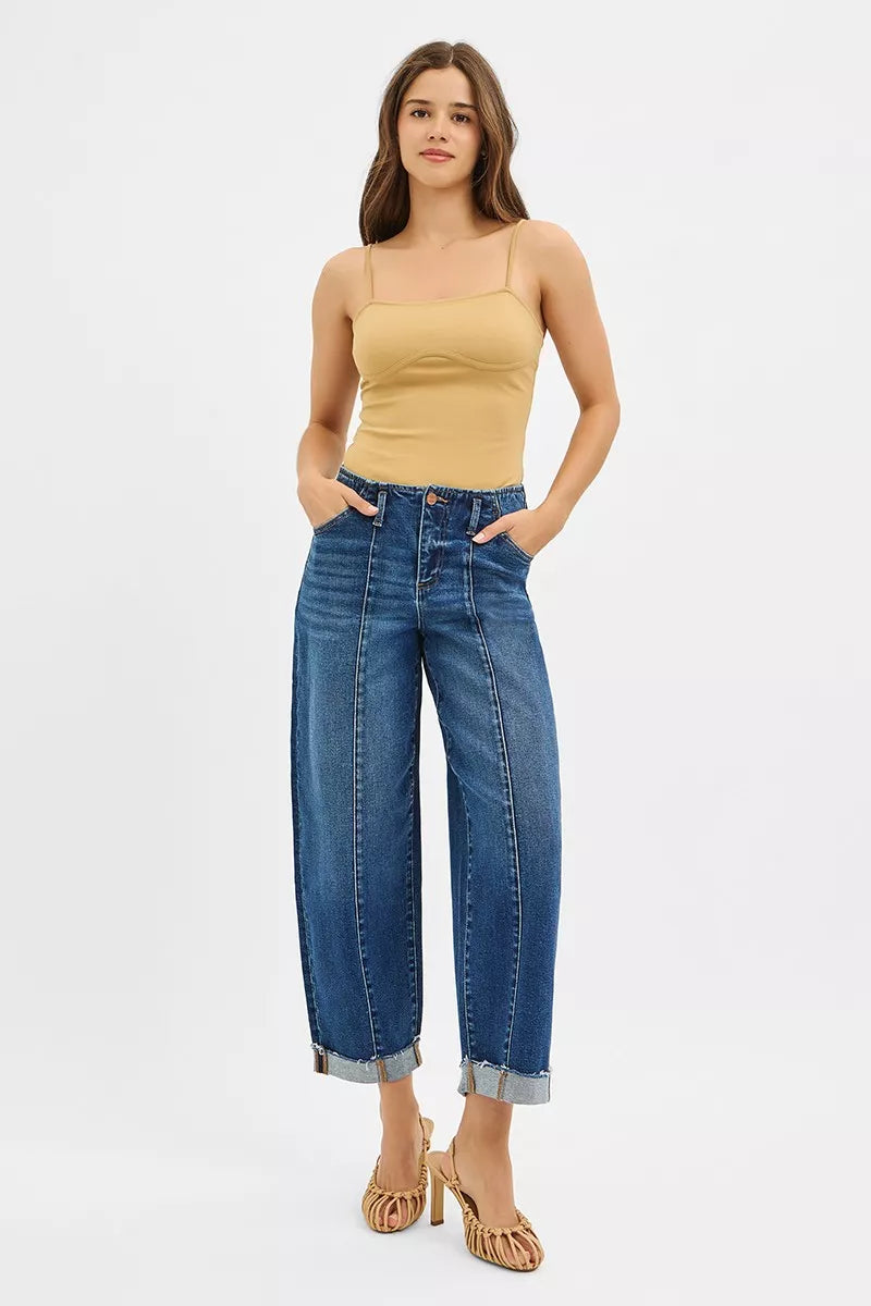 RISEN High Rise Fit Barrel Cuffed Jeans at In Style Chics Boutique 