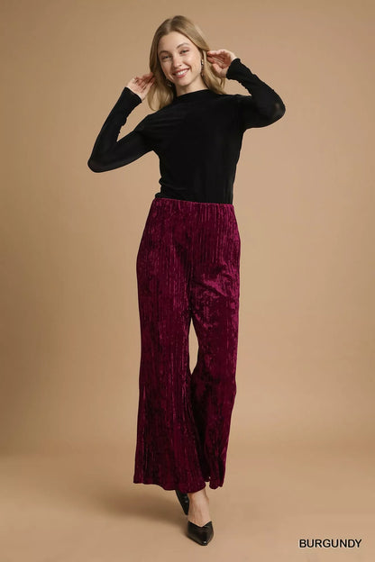 Velvet Wide Leg Flare Pants in Burgundy at In Style Chics Boutique Fall Fashion and Style 
