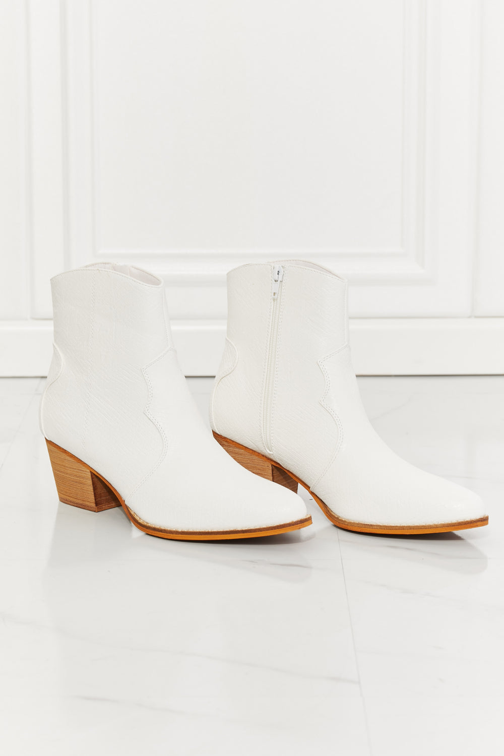 MMShoes Watertower Town Faux Leather Western Ankle Boots in White - In Style Chics Boutique LLC