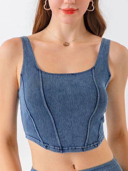 Seam Detail Cropped Denim Tank - In Style Chics Boutique LLC