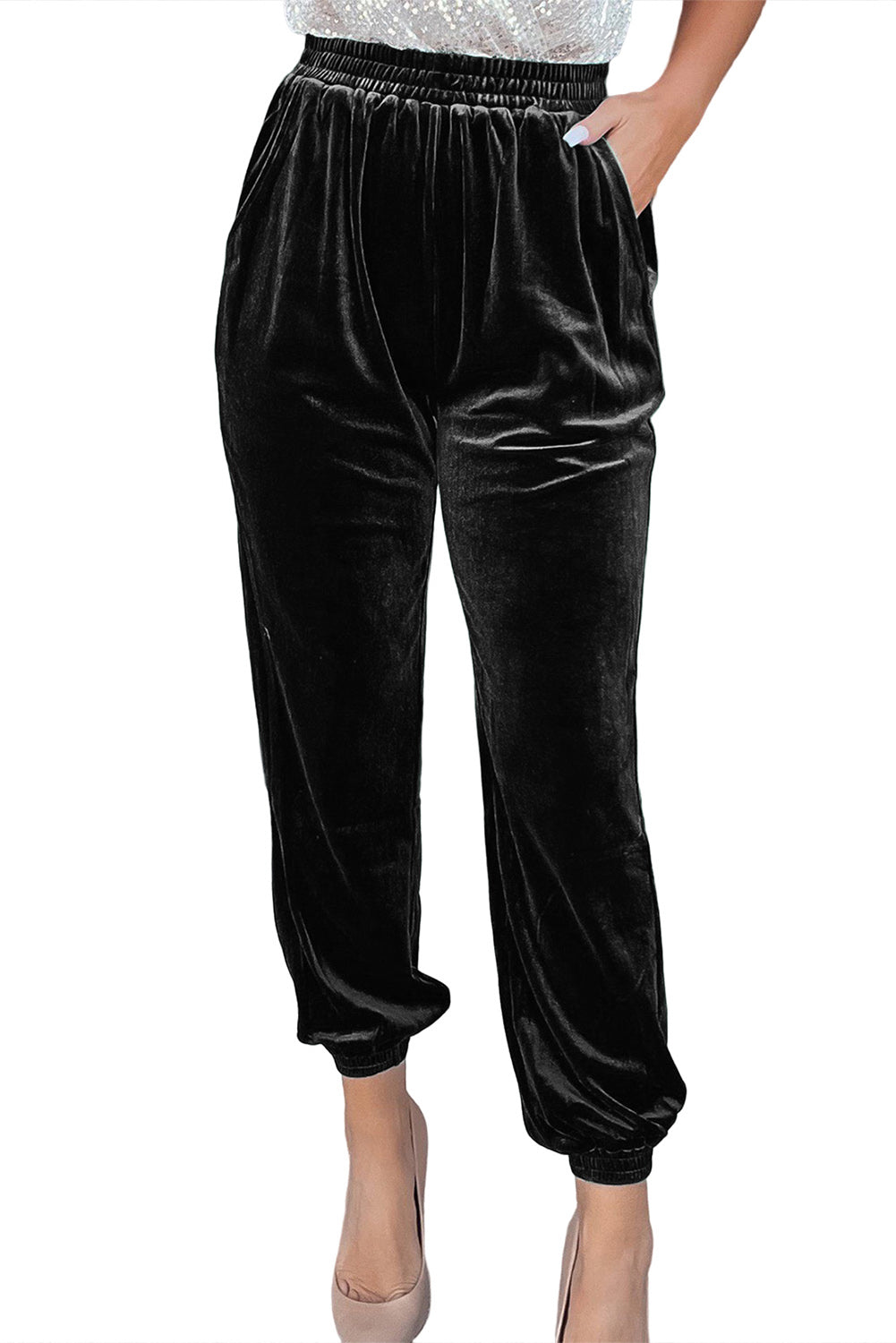 Black Vintage Pocket Velvet Jogger Pants 🖤 at In Style Chics Boutique 