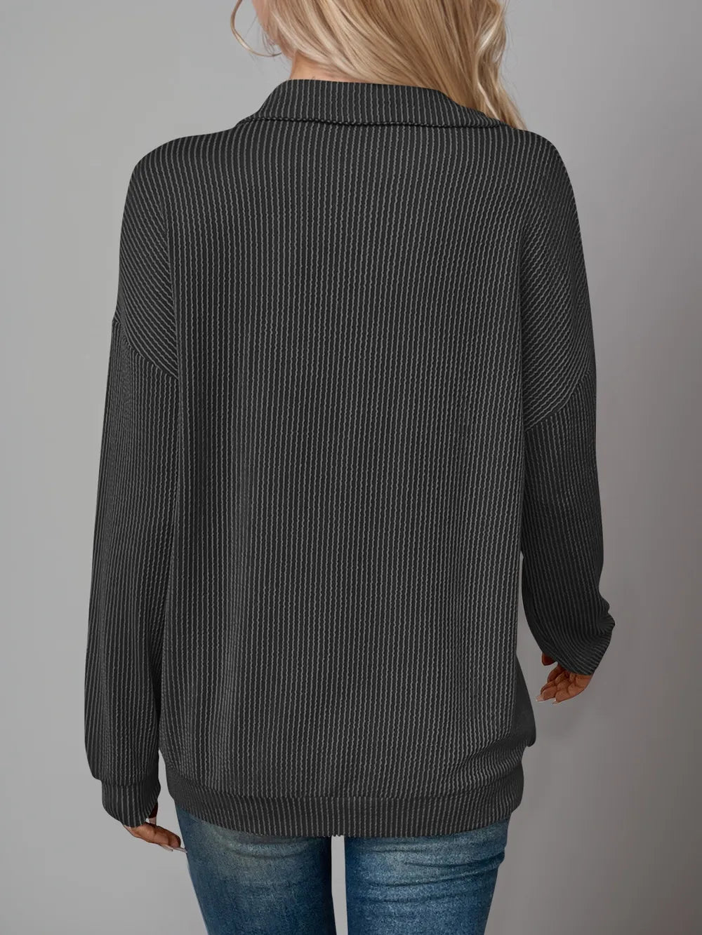 Striped Half Zip Long Sleeve T-Shirt at In Style Chics Boutique 