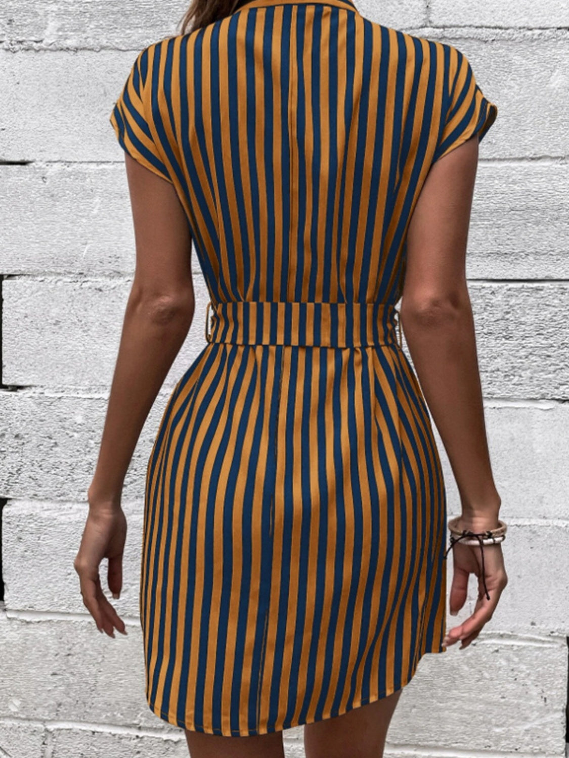 Tied Striped Cap Sleeve Mini Dress - In Style Chics Boutique LLC