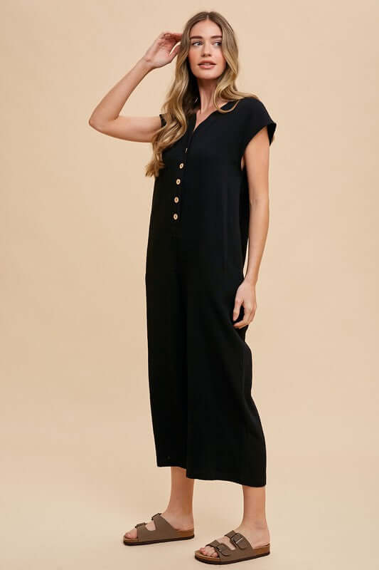 Annie Wear Button Detail Wide Leg Jumpsuit with Pockets - In Style Chics Boutique LLC