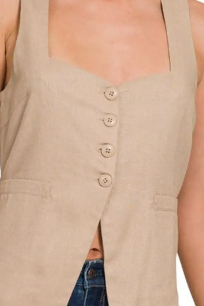 Linen Tie-back 4-button Vest with Lining