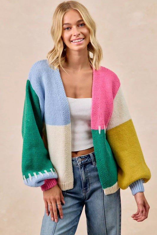 Color Block Open Front Sweater Cardigan at In Style Chics Boutique 