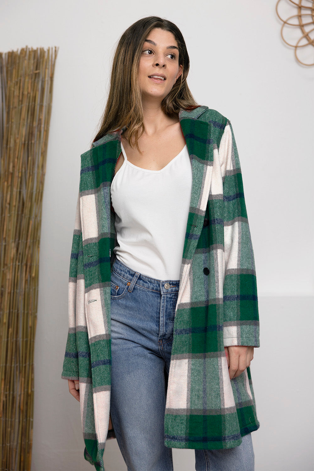 Double Take Full Size Plaid Button Up Lapel Collar Coat - In Style Chics Boutique LLC