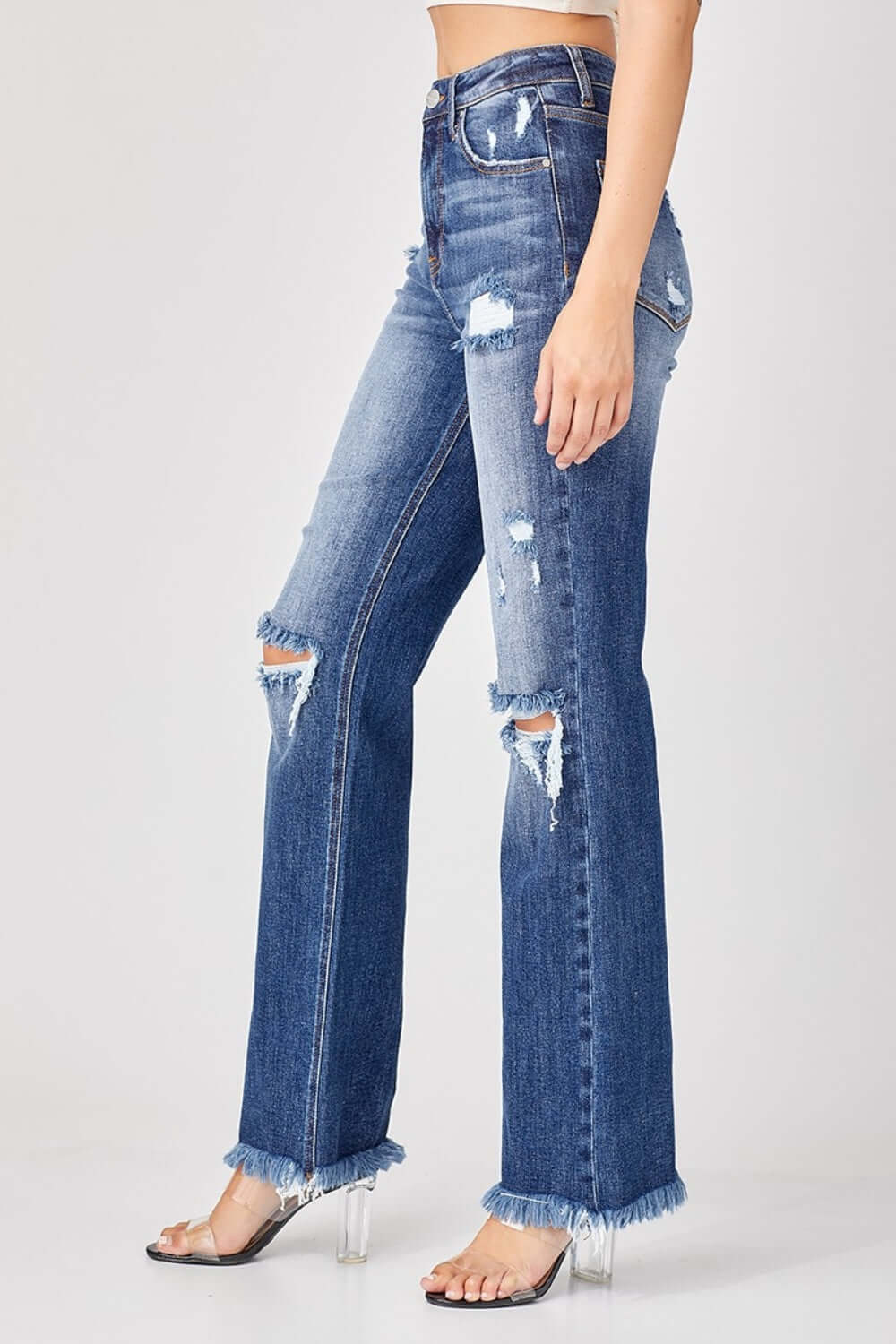 Risen Full Size Raw Hem Distressed Straight Jeans - In Style Chics Boutique LLC