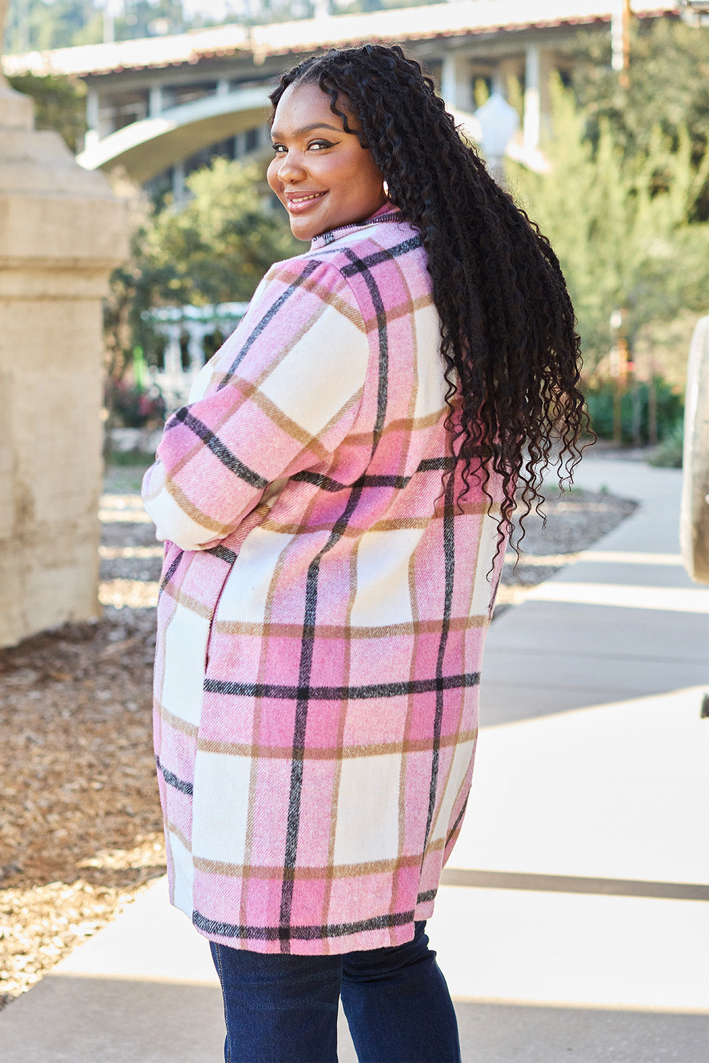 Double Take Full Size Plaid Button Up Lapel Collar Coat - In Style Chics Boutique LLC