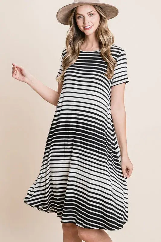 Casual Stripe Round Neck Tee Dress - LuLaRoe Alternative - In Style Chics Boutique Women's Juniors Cute Clothes Online 