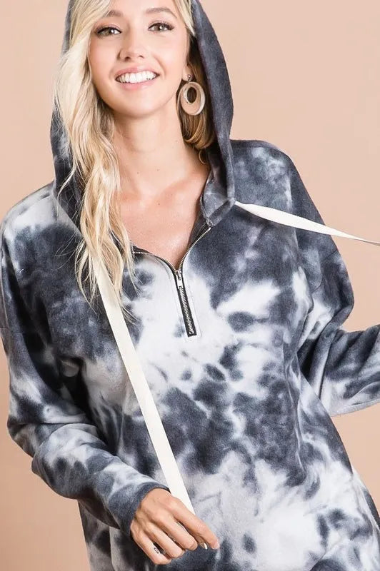 Tie Dye Brushed Terry Hoodie with Zip Up Closure