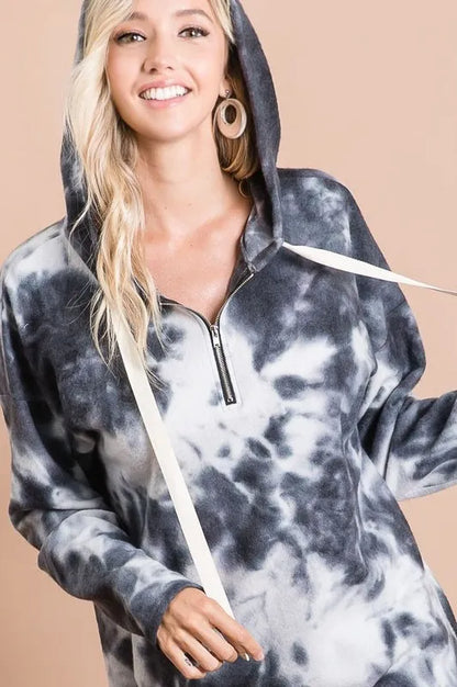 Tie Dye Brushed Terry Hoodie with Zip Up Closure