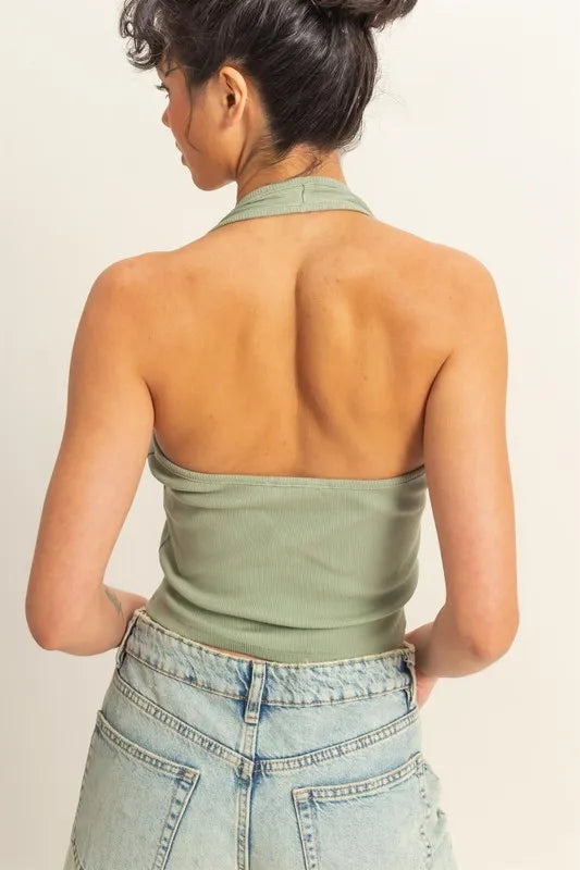 Halter Neck Buttoned Washed Top
