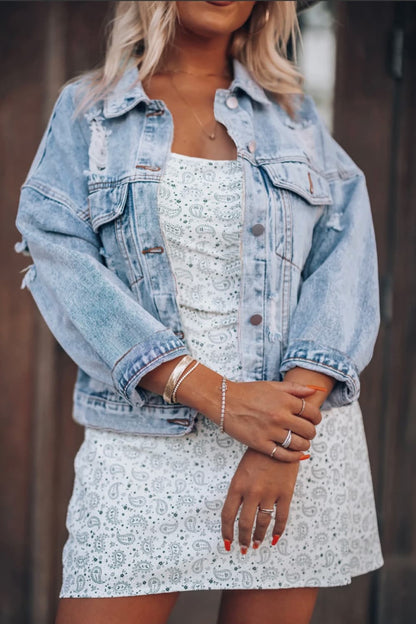 Distressed Drop Shoulder Denim Jacket - In Style Chics Boutique LLC